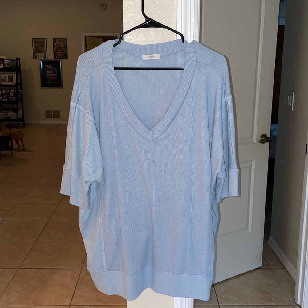 Light blue cherish v neck cut t shirt